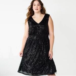 NWT Draper James Size 22W Black Sequin Midi Dress